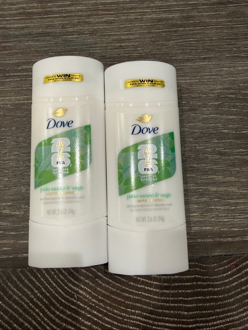 NWT Bundle Dove FIFA Palo Santo & Sage Antiperspirant Deodorant 2.6 oz. Each